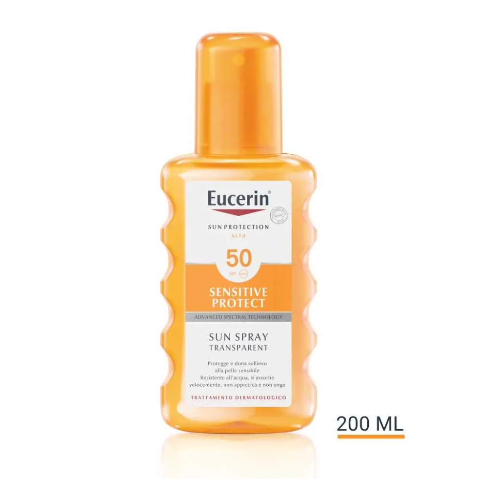 Eucerin Sensitive Protect - Spray solare trasparente SPF 50 per la protezione del corpo, 200 ml