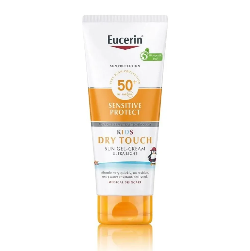 Eucerin Sensitive Protect SPF 50+ - Gel-crema solare tocco secco per la pelle dei bambini, 200 ml