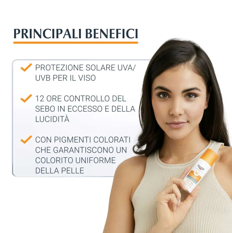 Eucerin Sun Protection - Oil Control Tinted Medium Protezione Viso SPF50+, 50ml