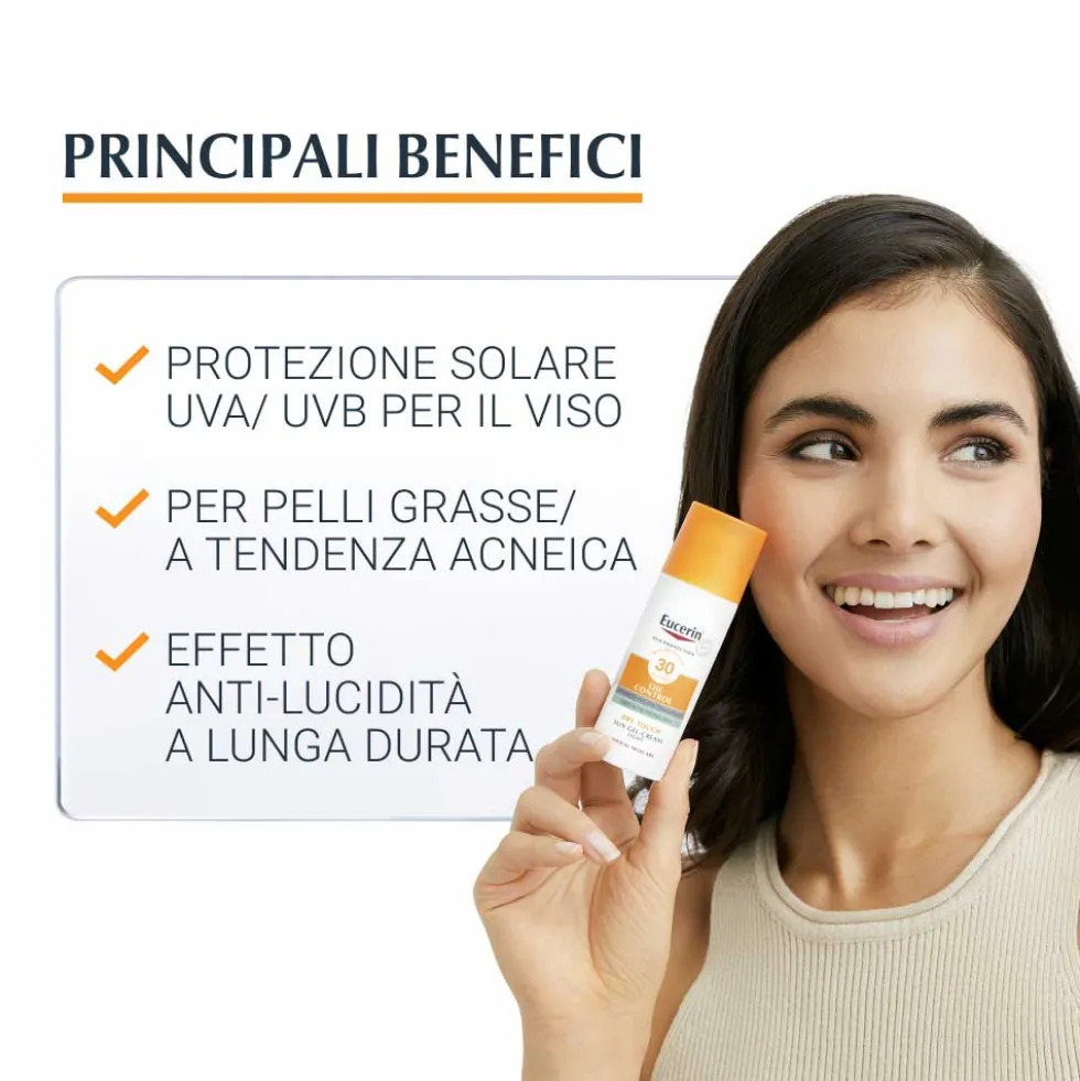 Eucerin Sun Protection Oil Control - Gel crema solare SPF 30 per la pelle a tendenza acneica, 50 ml