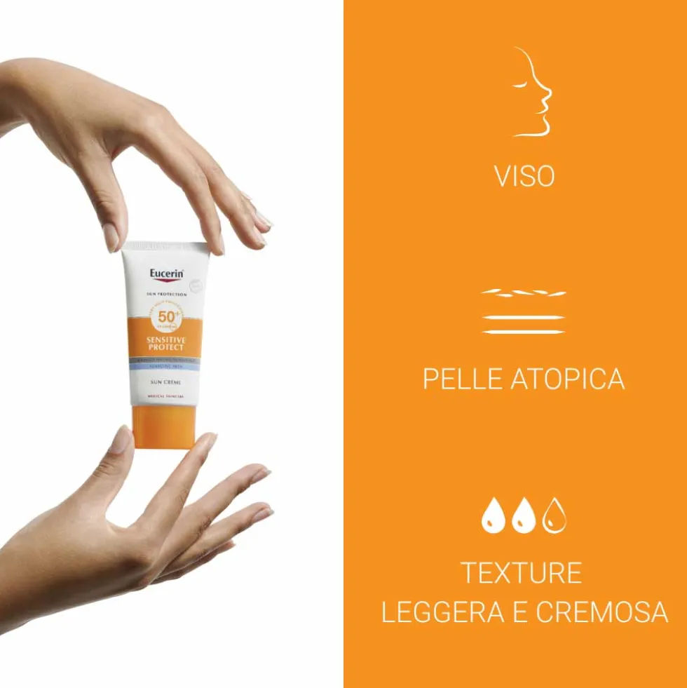 Eucerin Sun Protection Sensitive Protect - Crema solare viso SPF50+ per la pelle sensibile, 50 ml