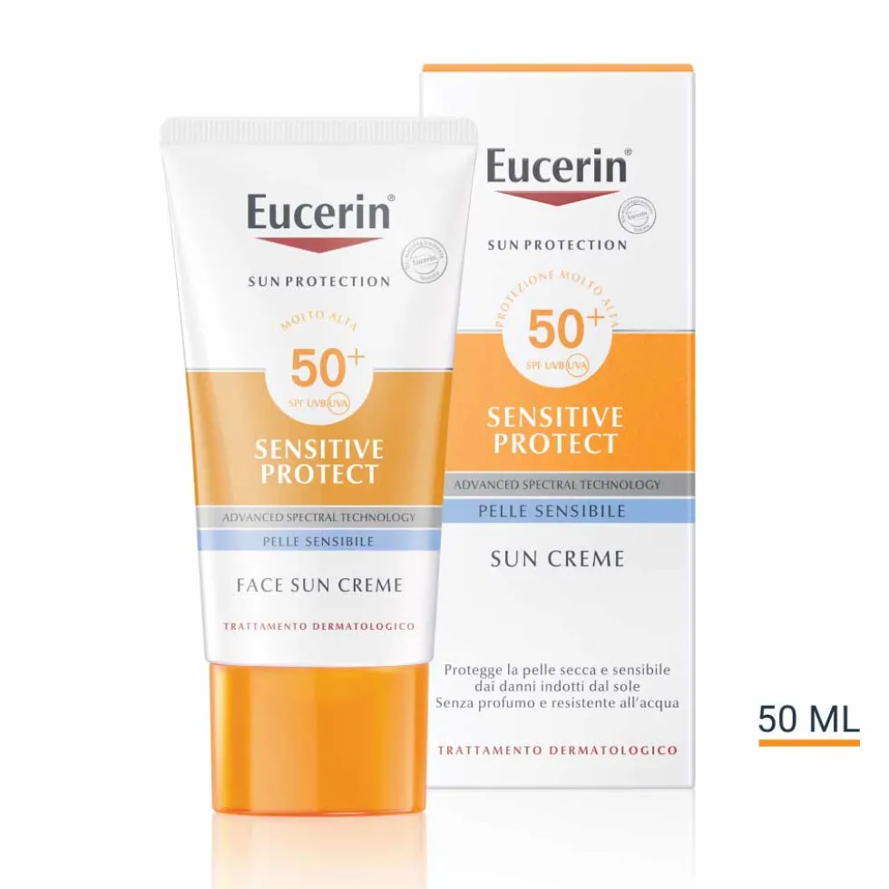 Eucerin Sun Protection Sensitive Protect - Crema solare viso SPF50+ per la pelle sensibile, 50 ml