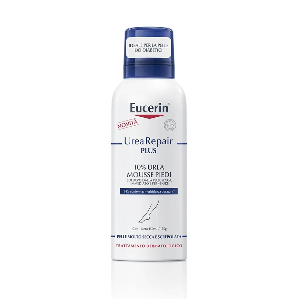 Eucerin UreaRepair Plus 10% Urea - Schiuma idratante per i piedi secchi e screpolati, 150 ml