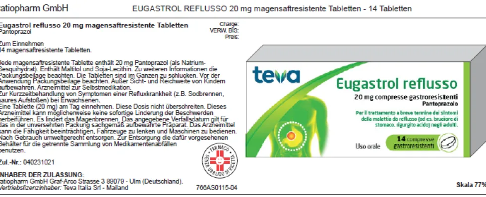 Eugastrol Reflusso 20 Mg Compresse Gastroresistenti 14 Compresse In Blister Al/Al