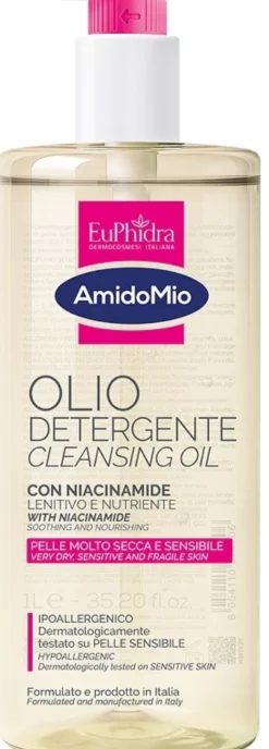Euphidra Amidomio - Olio detergente relipidante per la pelle secca e sensibile, 1000 ml
