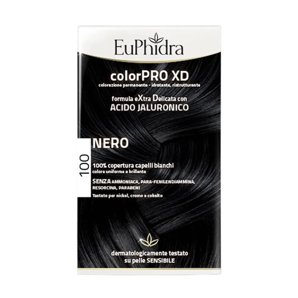 EuPhidra ColorPro XD 100 Nero - Colorazione permanente per i capelli bianchi, kit da 120 ml