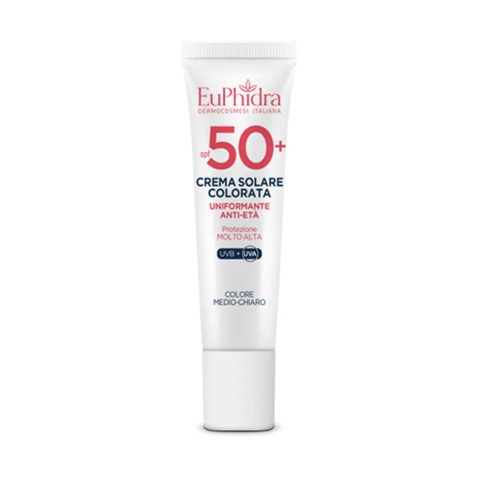 Euphidra Crema viso colorata SPF 50+ medio-chiaro - Protezione solare per le macchie cutanee, 30 ml