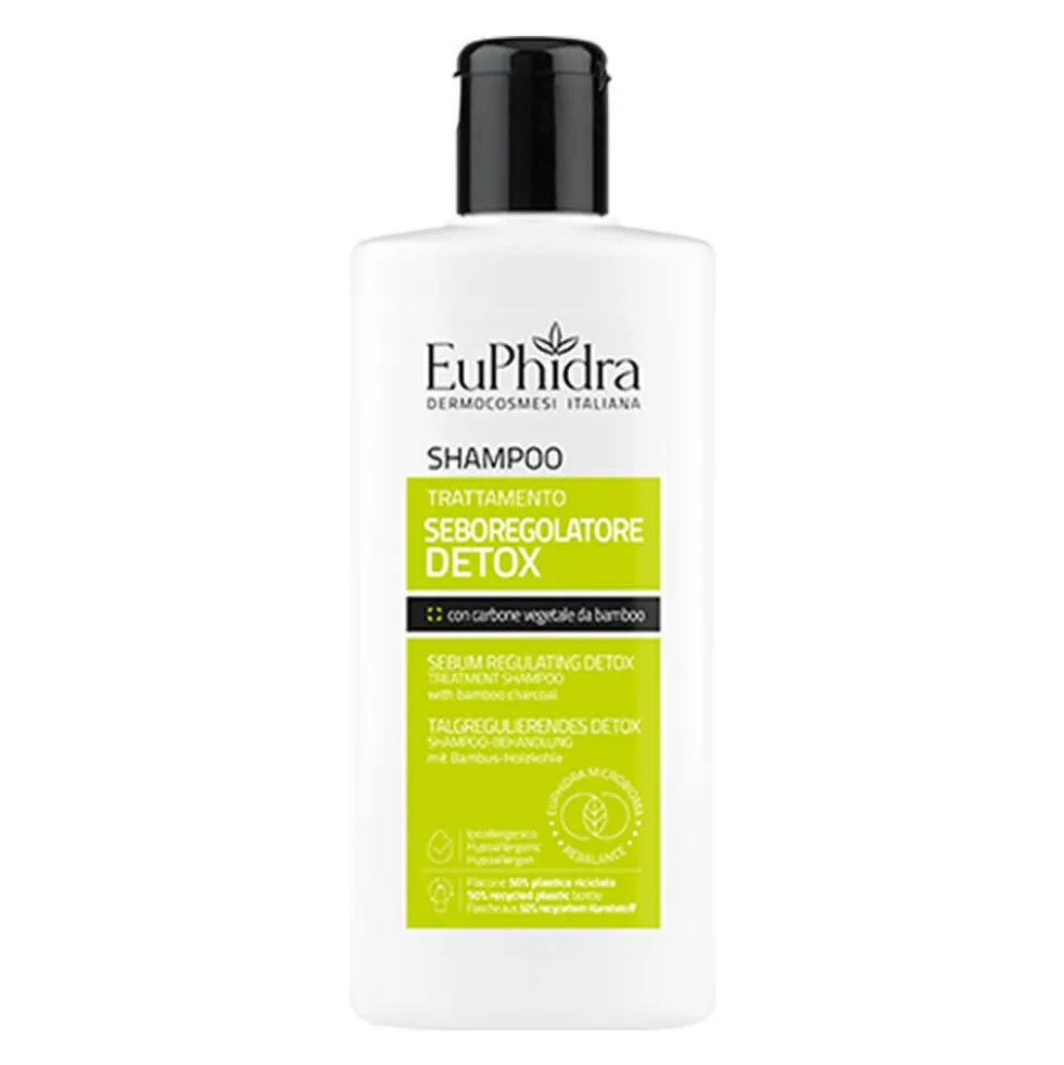 Euphidra Shampoo Seboregolatore Detox - Shampoo purificante per il cuoio capelluto grasso, 200 ml