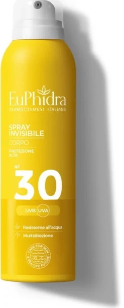 Euphidra Spray Invisibile Corpo SPF 30 - Spray solare protettivo e idratante, 200 ml