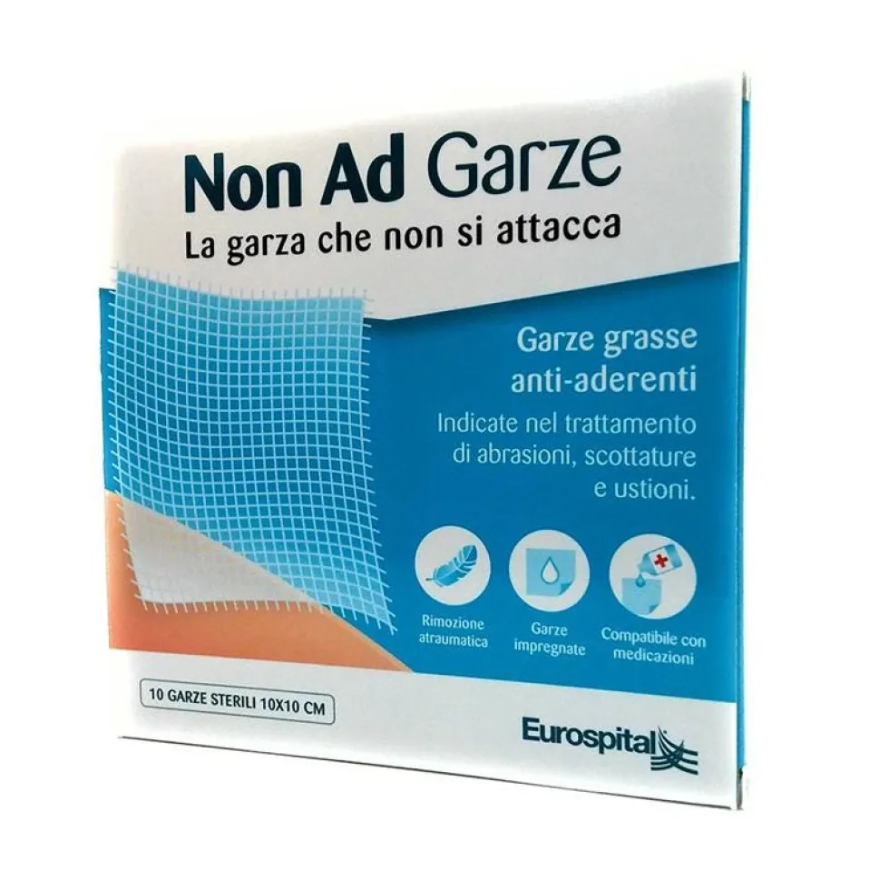 Eurospital Garze grasse anti-aderenti - Garze sterili per scottature, 10 pezzi da 10x10 cm