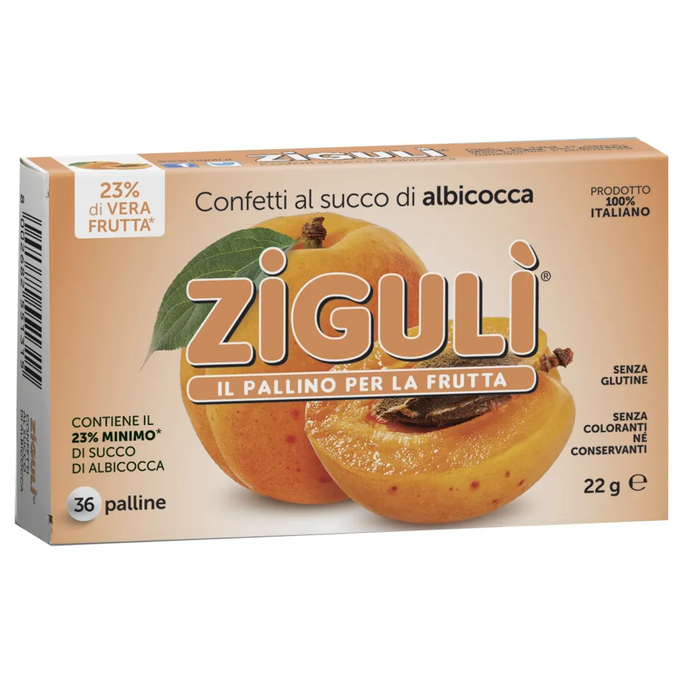 Falqui Zigulì albicocca - Caramelle succo di albicocca senza glutine, 22 g