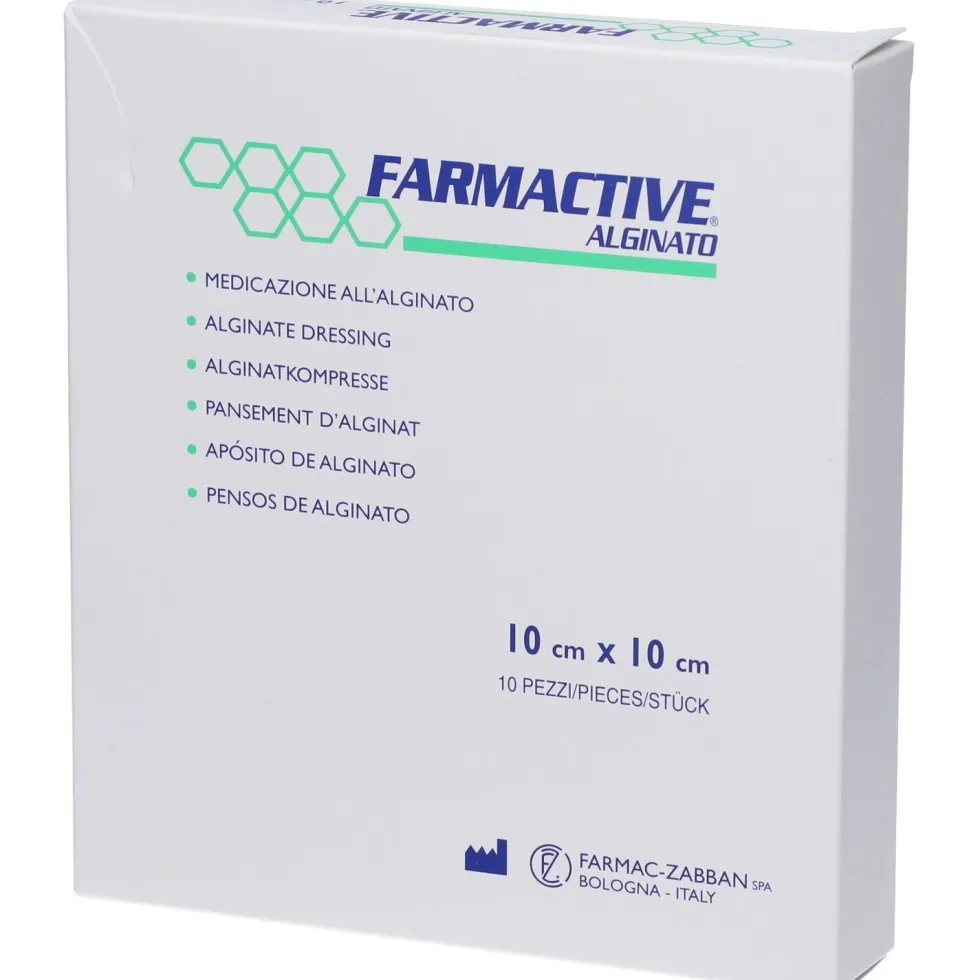 Farmac-Zabban Farmactive Alginato - Medicazione in alginato calcico, 10 pezzi da 10x10 cm