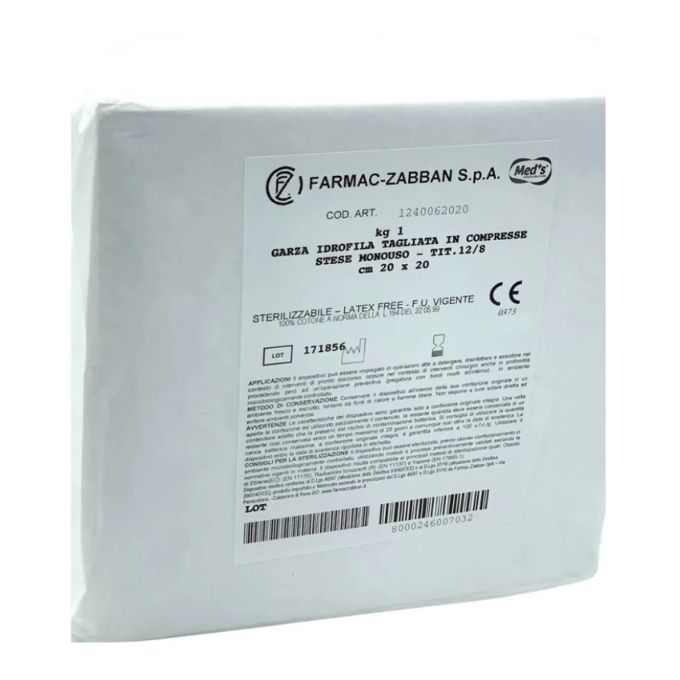 Farmac-zabban Garza Compressa Idrofila 12/8 20 x 20cm, 1kg