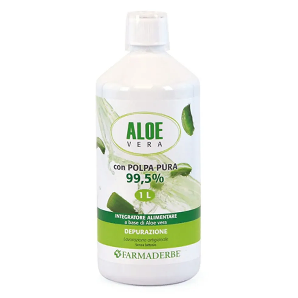 Farmaderbe Aloe Vera succo polpa pura - Succo depurativo per il sistema digerente, 1000 ml