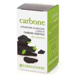 Farmaderbe Carbone vegetale - Integratore per i gas intestinali e il gonfiore, 60 compresse