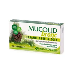 Farmaderbe Mucolid Bronc Caramelle per la Gola Propoli e Pino, 24 Caramelle