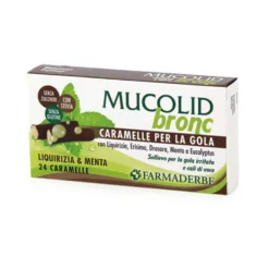 Farmaderbe Mucolid Bronc - Caramelle alla menta e liquirizia per lenire la gola, 24 caramelle