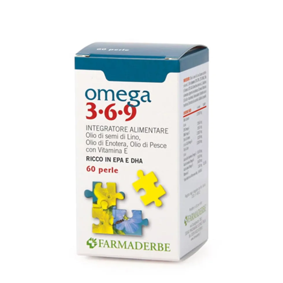 Farmaderbe Omega 3-6-9 - Integratore per il colesterolo e la circolazione sanguigna, 60 perle