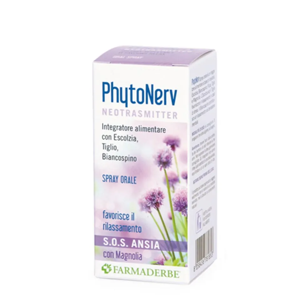 Farmaderbe Phyto Nerv Sos - Integratore spray orale per calmare l'ansia e lo stress, 30 ml