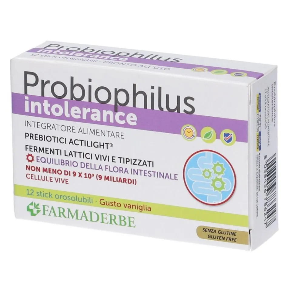Farmaderbe Probiophilus - Intolerance Integratore Alimentare, 12 stick