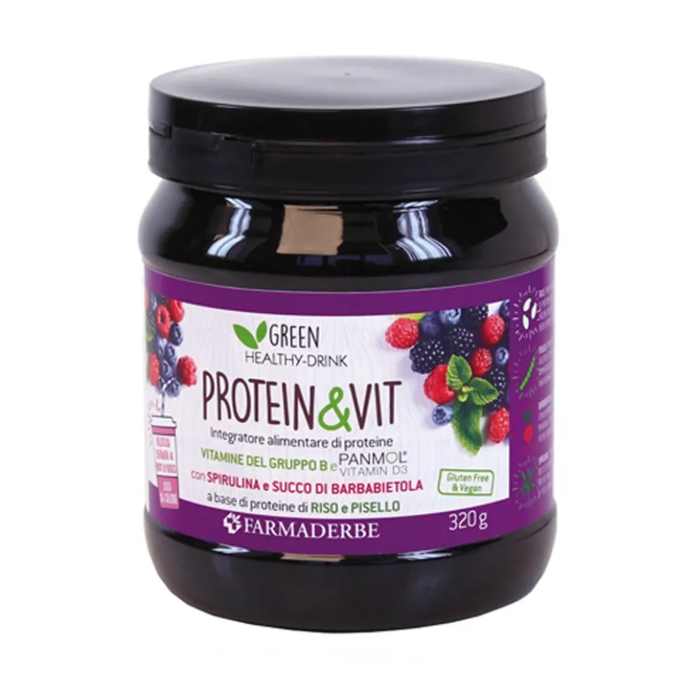Farmaderbe Protein & Vit - Integratore di Proteine ai Frutti Rossi, 320g