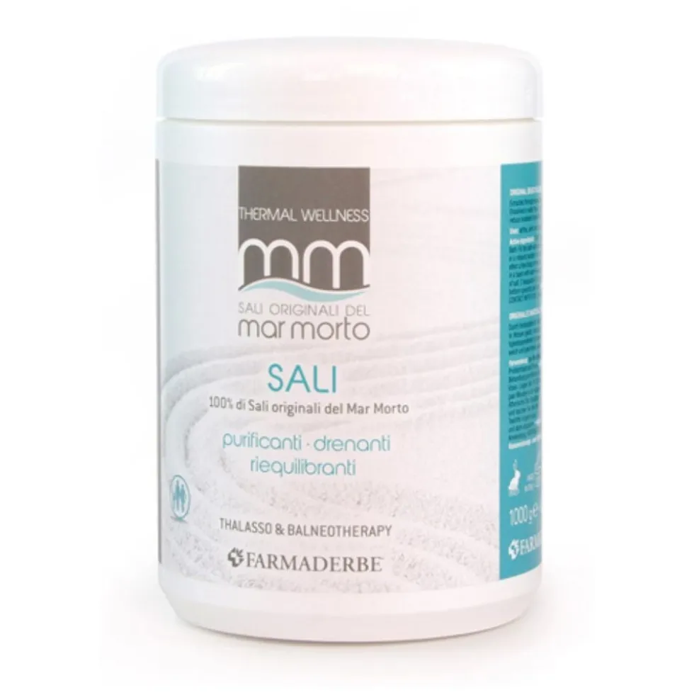 Farmaderbe Sali Originali del Mar Morto - Sali da bagno purificanti e drenanti, barattolo da 1 kg
