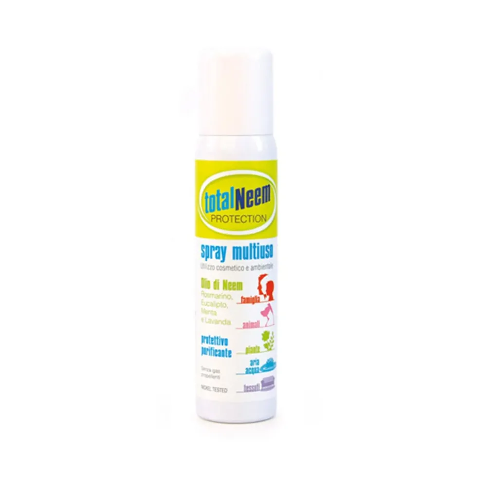 Farmaderbe Total Neem Spray Multiuso - Spray repellente e purificante per corpo e ambienti, 100 ml