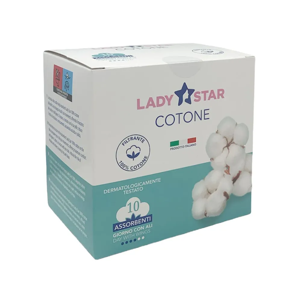 Farvima Ladystar Cotone Assorbenti Giorno con Ali, 10 assorbenti