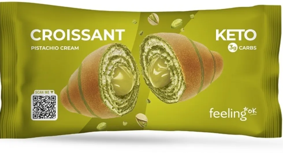 Feeling Ok Croissant al pistacchio - Cornetto proteico a ridotto apporto di carboidrati, 50 g