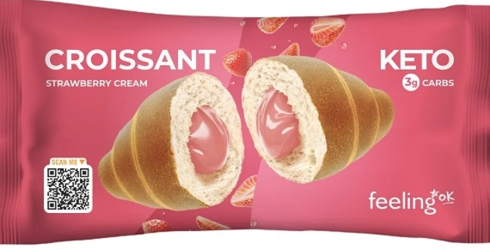 Feeling Ok Croissant con crema alla fragola - Cornetto proteico per la dieta chetogenica, 50 g
