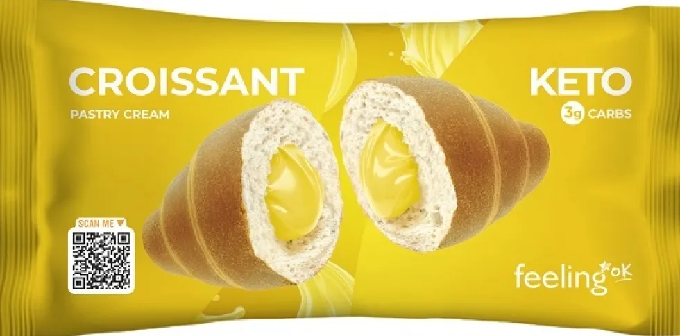 Feeling Ok Croissant con crema pasticcera - Cornetto proteico per la dieta chetogenica, 50 g