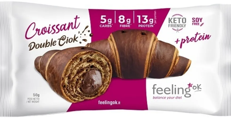 Feeling Ok Croissant Double Ciok - Cornetto al doppio cioccolato per la dieta chetogenica, 50 g