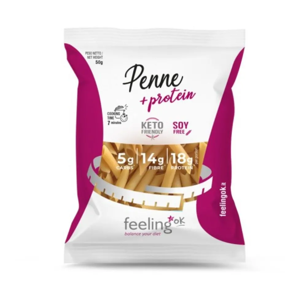 Feeling Ok +Protein Penne Start - Pasta proteica per la dieta chetogenica, 50 g