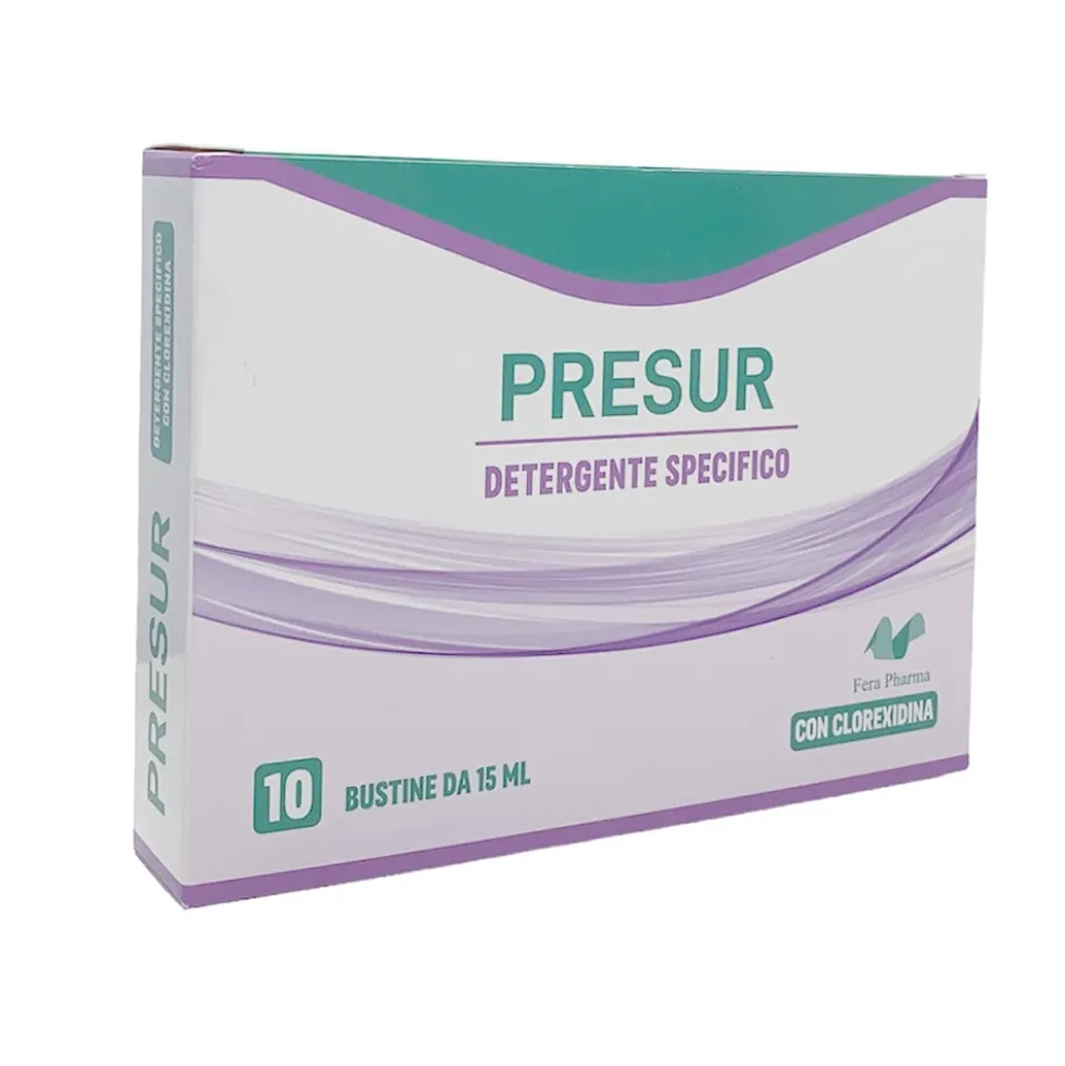 Fera Pharma Presur - Detergente con clorexidina per l'igiene intima e cutanea, 10 bustine da 15 ml