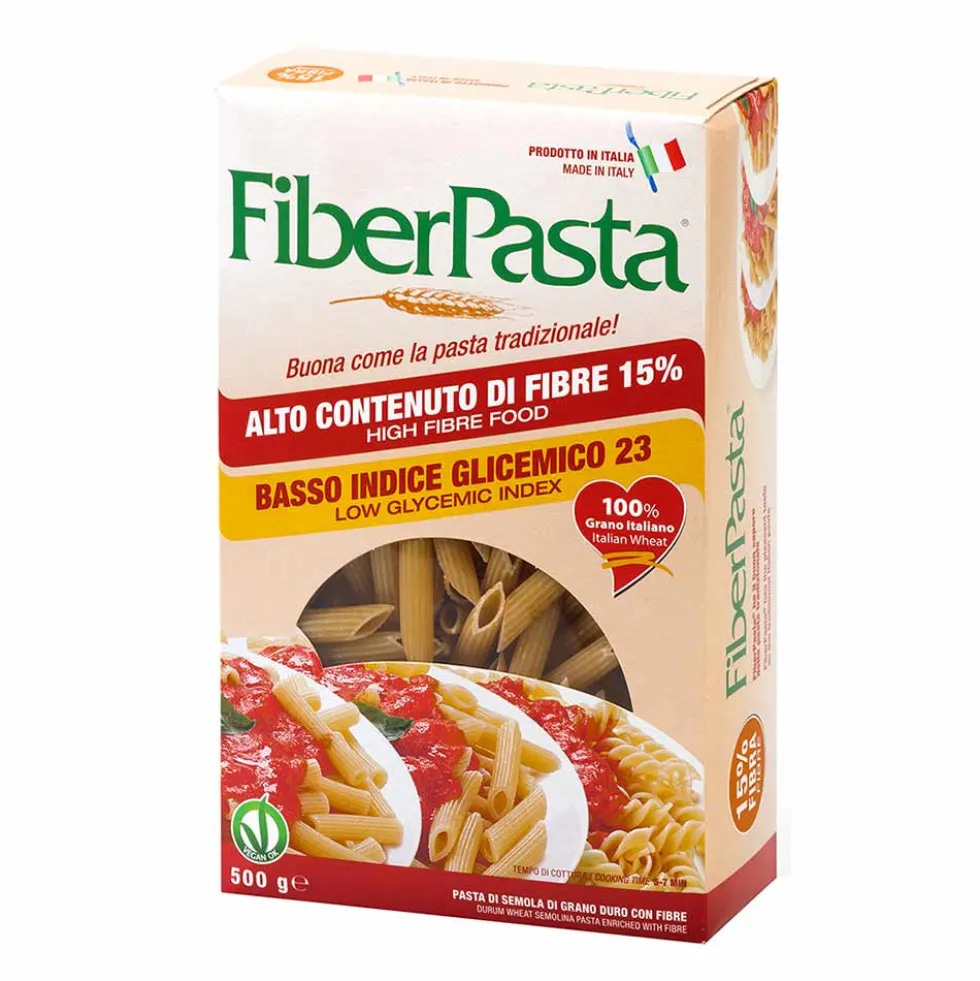 FiberPasta Pasta a Basso Indice Glicemico e Alto Contenuto di Fibre Penne, 500g