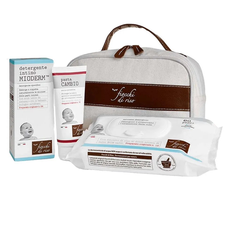 Fiocchi di Riso Cofanetto beauty cambio pannolino - Set regalo per l'igiene del neonato, 4 pezzi