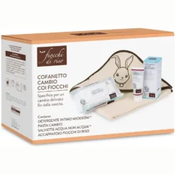 Fiocchi di Riso Cofanetto Cambio - Set regalo per l'igiene e il cambio del neonato, 4 pezzi