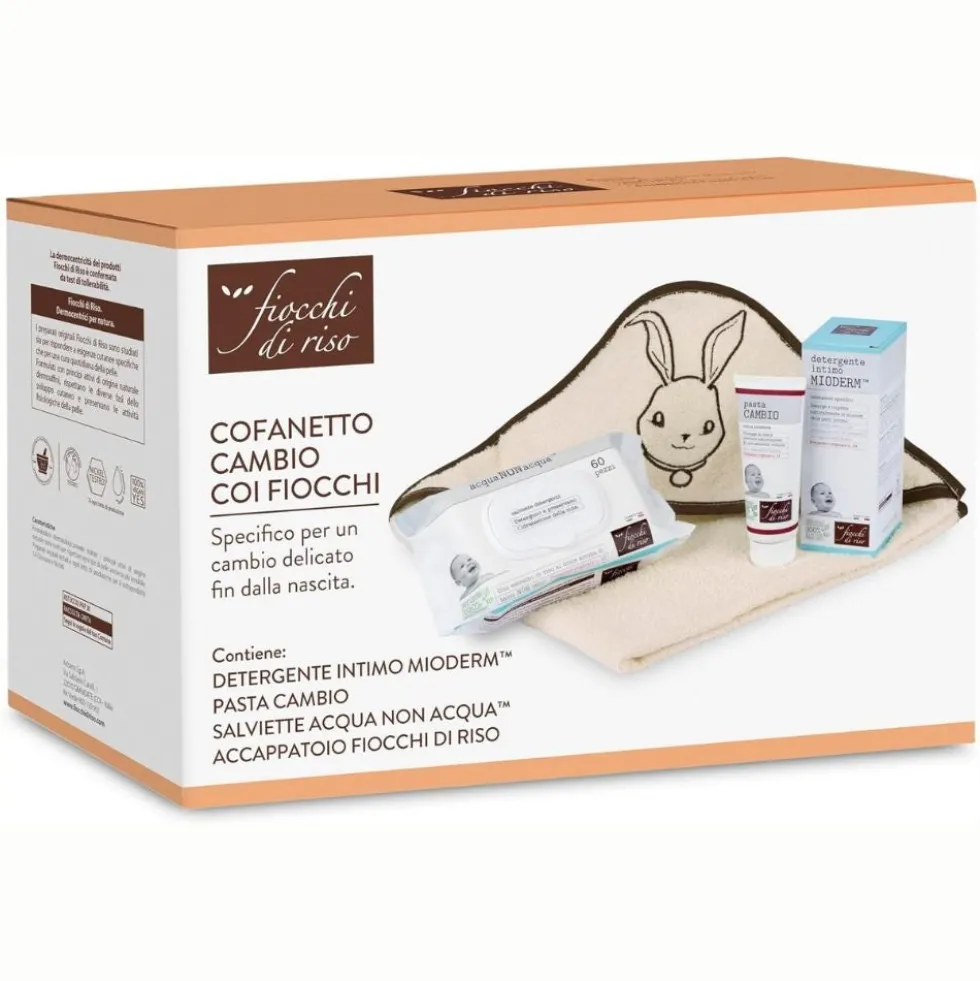 Fiocchi di Riso Cofanetto Cambio - Set regalo per l'igiene e il cambio del neonato, 4 pezzi