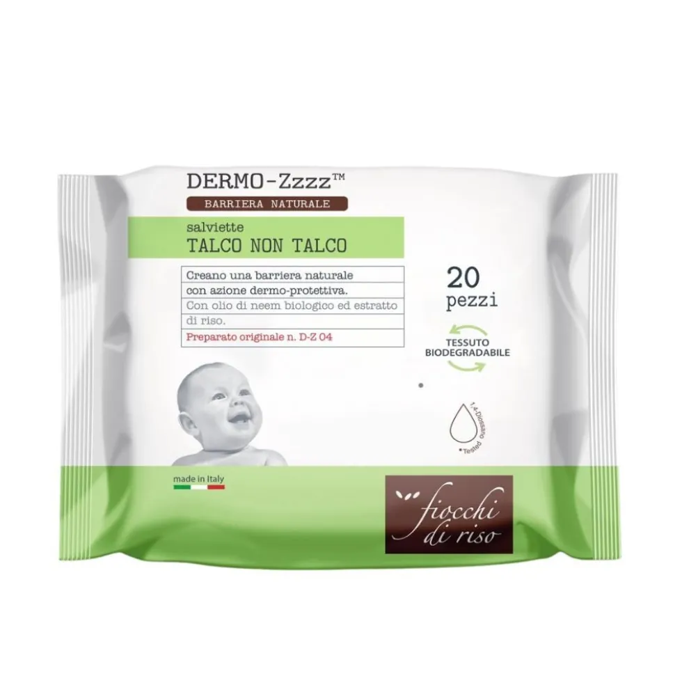 Fiocchi di Riso Dermo ZZZ Talco Non Talco - Salviette Rinfrescanti Lenitive, 20 Salviette