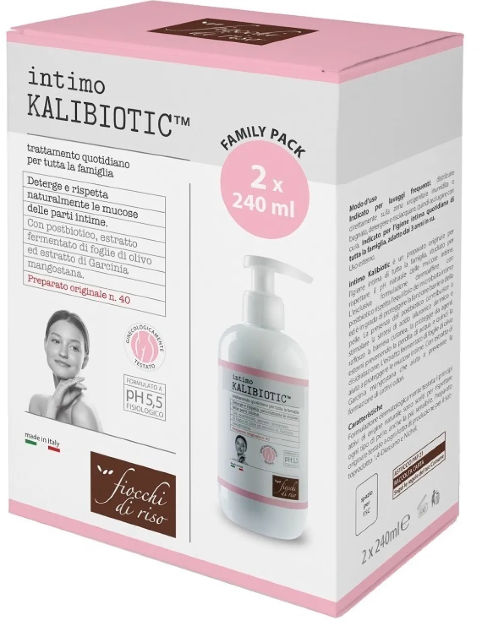 Fiocchi di Riso Kalibiotic - Detergente intimo lenitivo e riequilibrante, 2 flaconi da 240 ml