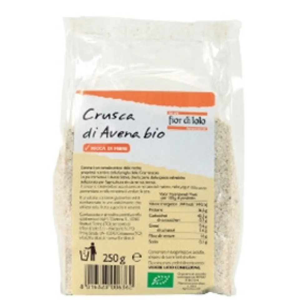 Fior di Loto Crusca di avena bio cereale ricco di fibre per il funzionamento intestinale, 250 g