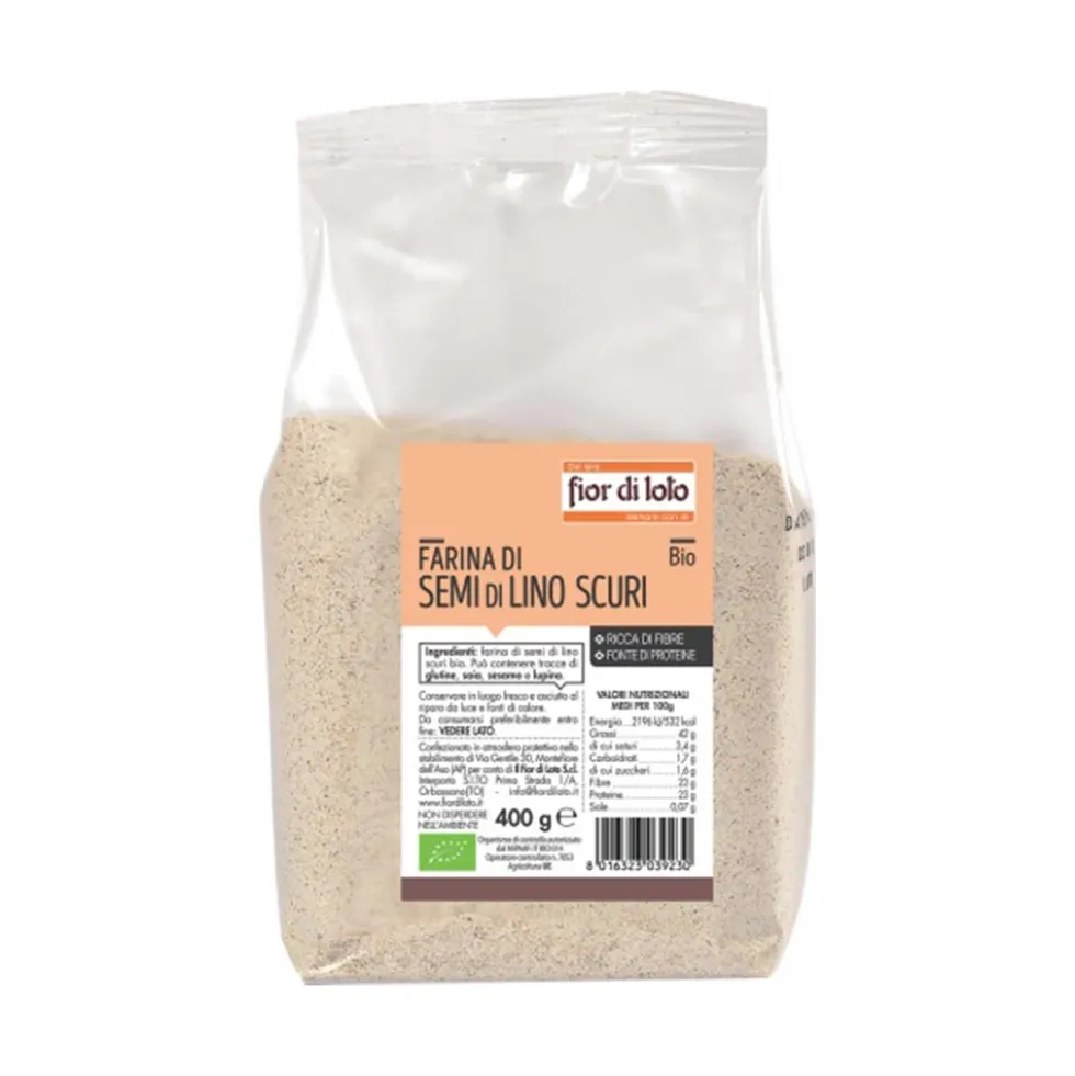 Fior di Loto Farina di semi di lino scuri bio - Farina per l'equilibrio intestinale, 400 g