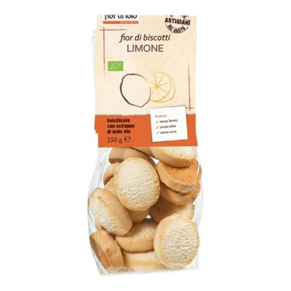 Fior di Loto Fior di Biscotti Limone Bio - Biscotti vegani al limone senza lattosio, 250 g