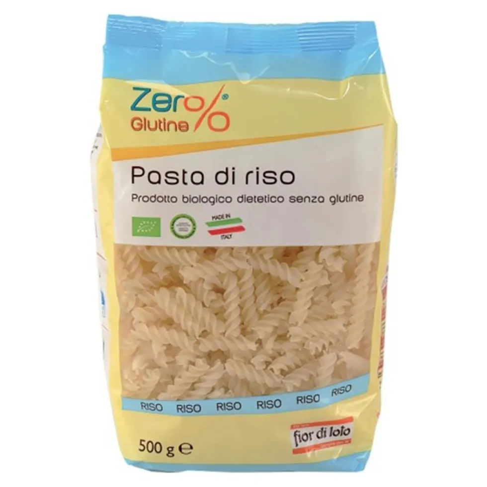 Fior di Loto Fusilli di riso Zer% Glutine - Pasta di riso biologica per celiaci, 500 g