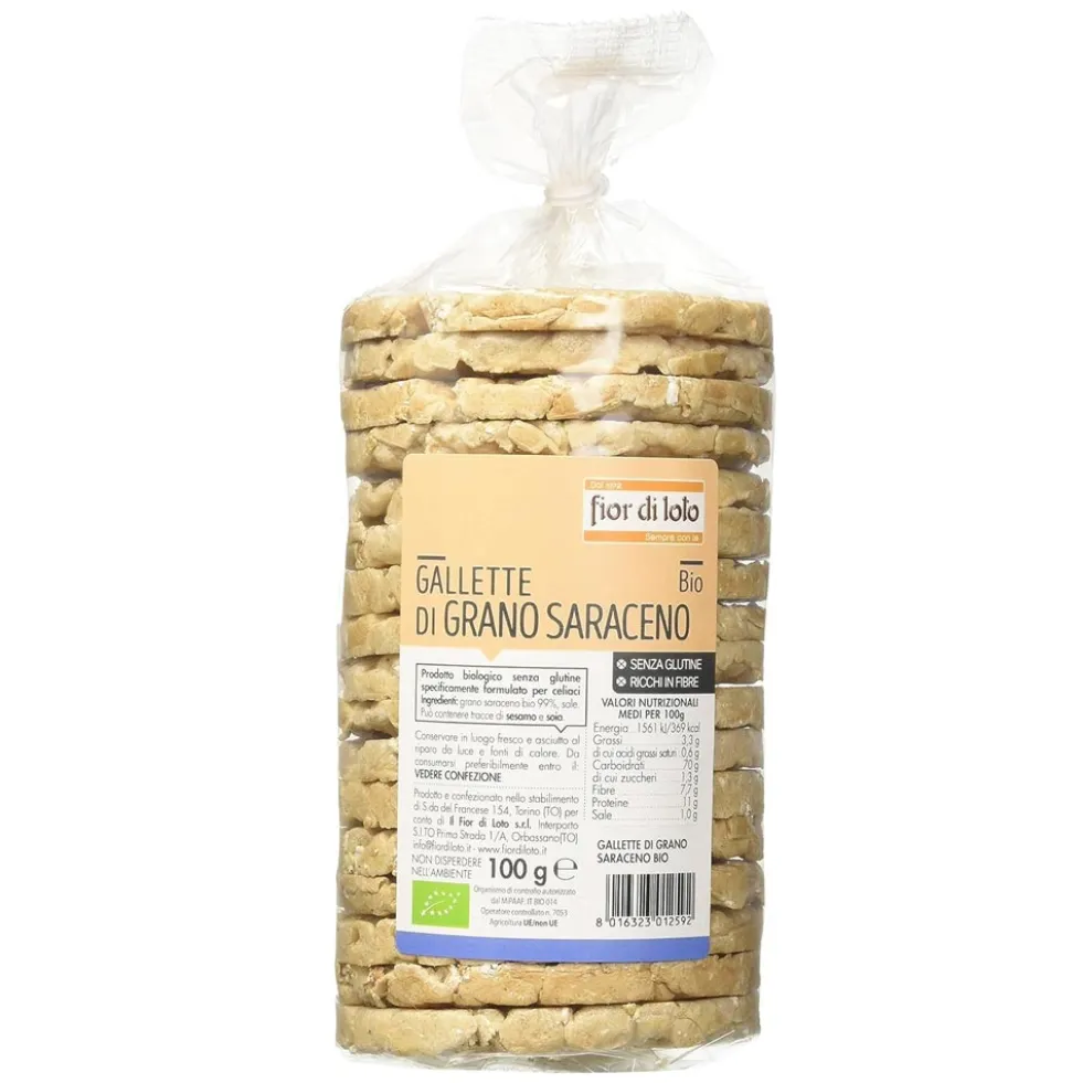 Fior di Loto Gallette di grano saraceno bio - Sostituto del pane senza glutine per i pasti, 100 g