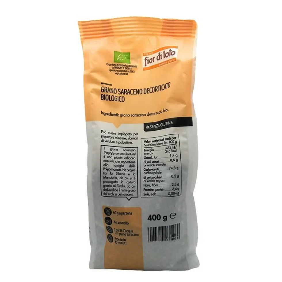 Fior di Loto Grano Saraceno Decorticato - Cereale biologico senza glutine per minestre, 400 g