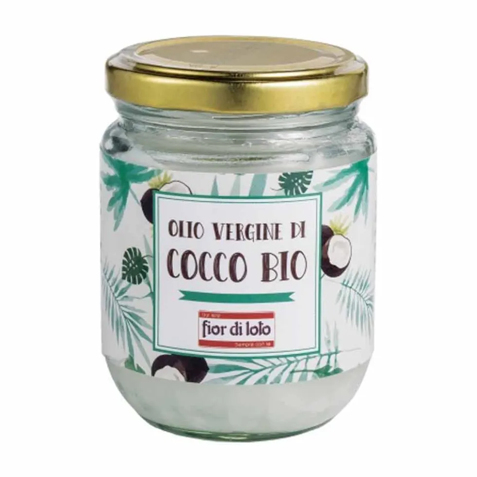 Fior di Loto Olio vergine di cocco bio - Olio vegetale per la cucina e la cosmetica, 410 g