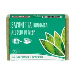Fior di Loto Saponetta biologica all'olio di neem - Detergente per pelli grasse e acneiche, 100 g