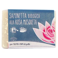 Fior di Loto Saponetta biologica alla rosa mosqueta - Detergente per tutti i tipi di pelle, 100 g