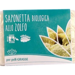 Fior di Loto Saponetta biologica allo zolfo - Detergente viso per pelli grasse e impure, 100 g